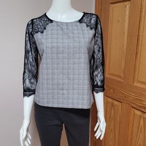 Zara top size L plaid pattern with lace.